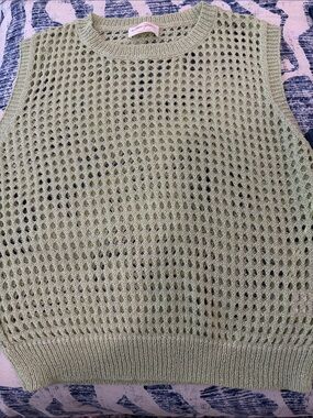 Open-Knit Sleeveless Sweater Vest in Sage Green
